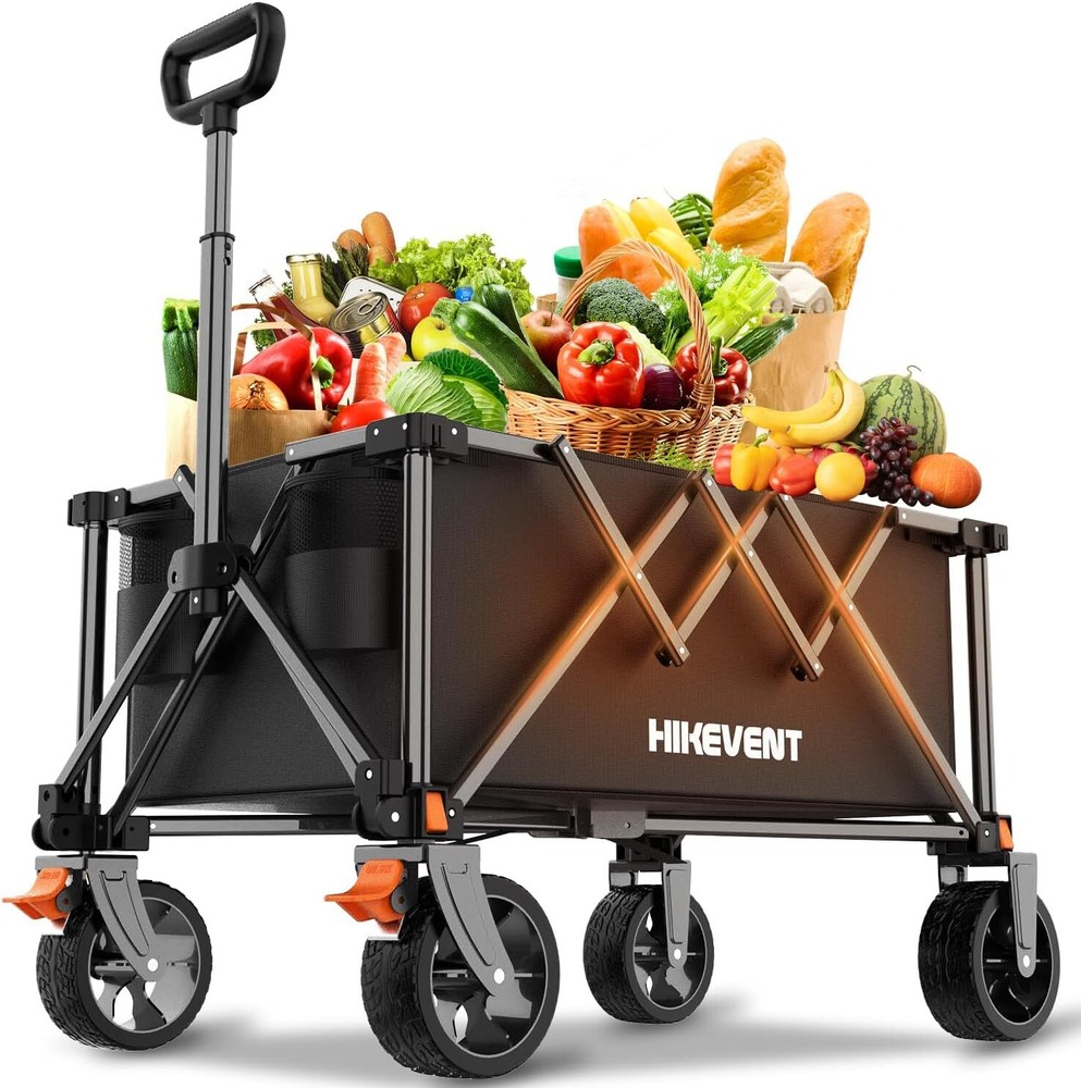 Collapsible Wagon Cart Foldable with 220lbs Weight Capacity, Utility Black