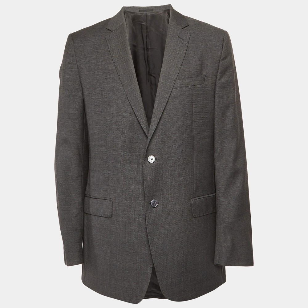 Versace Collection Grey Textured Wool Blend Regular Fit Jacket XXL