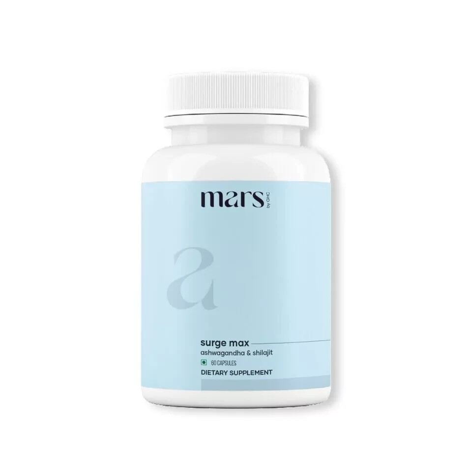 mars by GHC surgemax natural ashwagandha caps, with shilajit(60N), (Pack of 1)