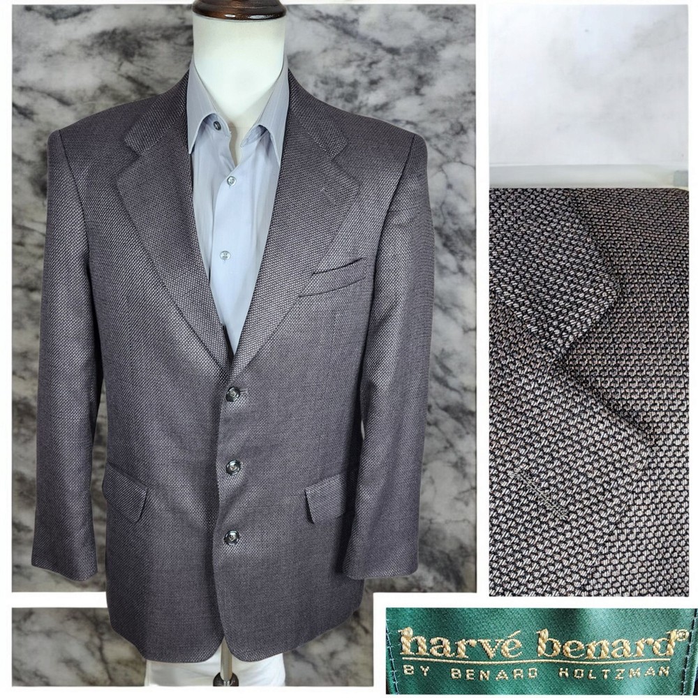 Harve Benard Mens 40R Brown Nailhead Check 3-Button Sport Coat Jacket