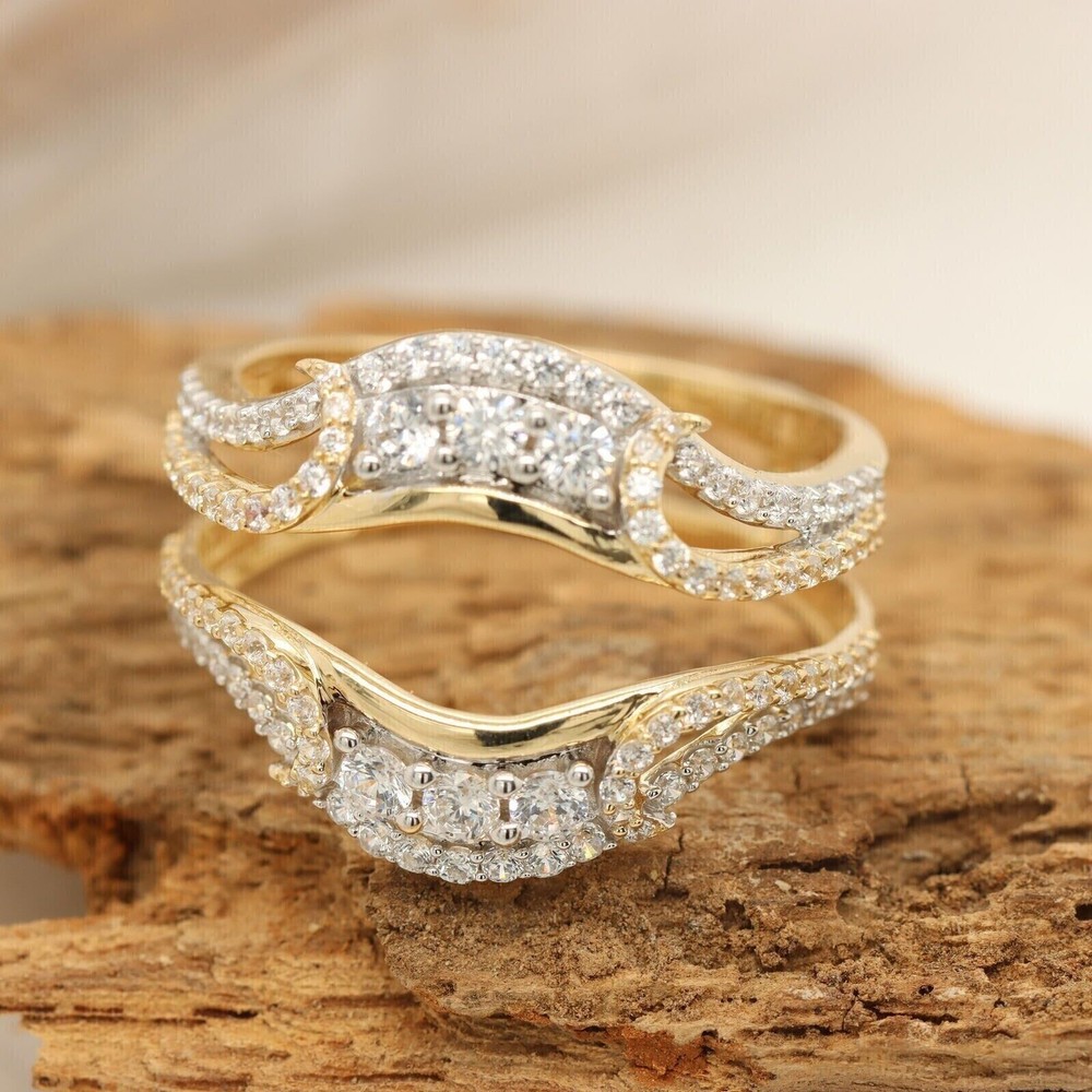 Enhancer Fancy Ring In 2.20Ct Round Cut Simulated Diamond 14K Yellow Gold Plated