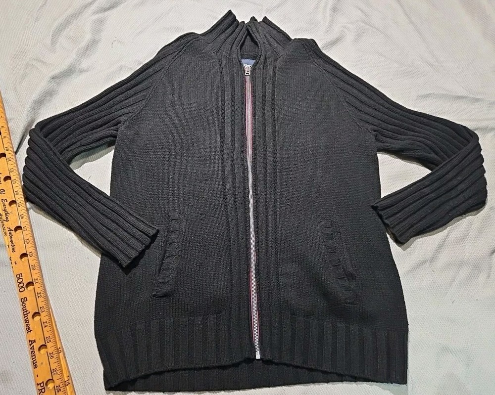 Gap Sweater Womens Large Black Full Zip Cardigan Cotton Wool Blend Mock Top