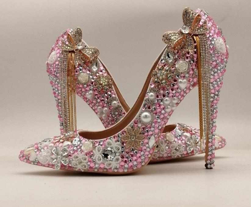 Crystal Womens Wedding Bridal Slip On Party Pearl Diamond Pumps Sexy Shoes Hot