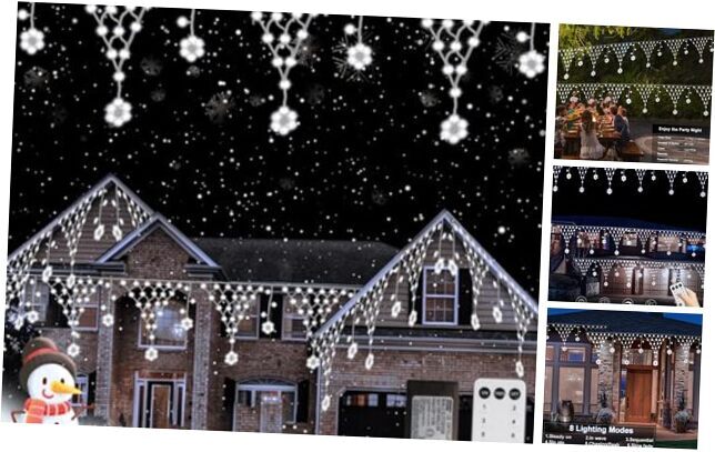 Christmas Net Lights Plug in, 207 LED 13.1Ft Cool White Snowflake Lights