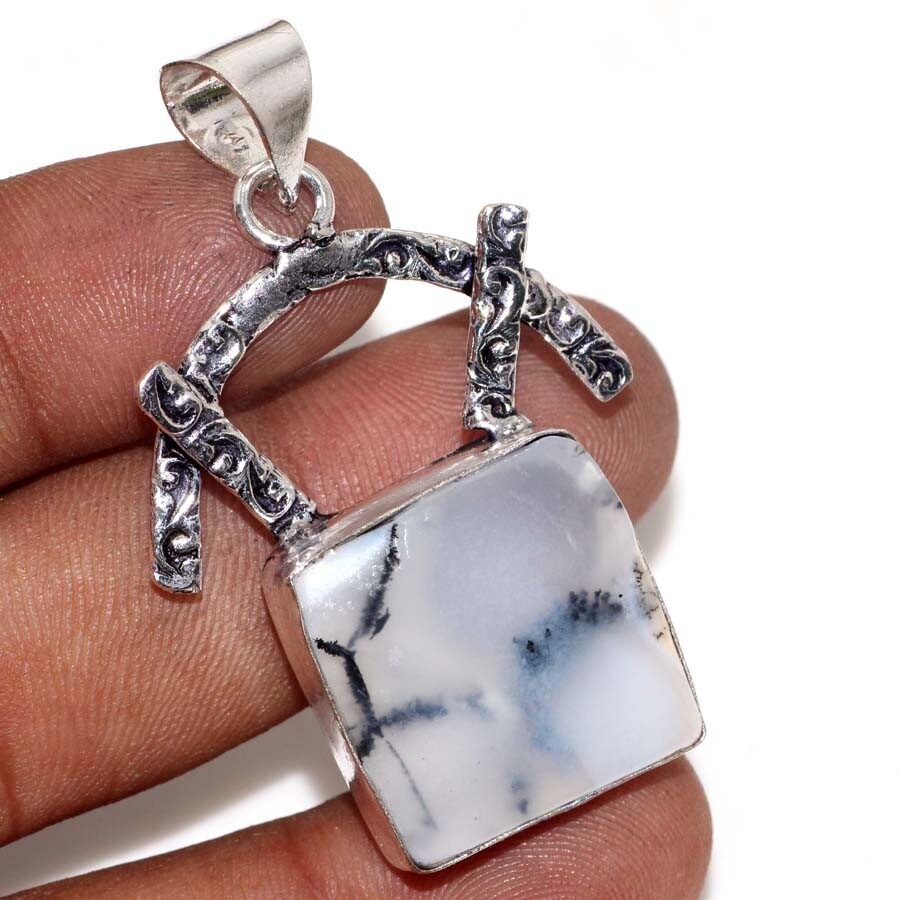 925 Silver Plated Dendritic Opal Jewellery Pendant Handmade Size 2