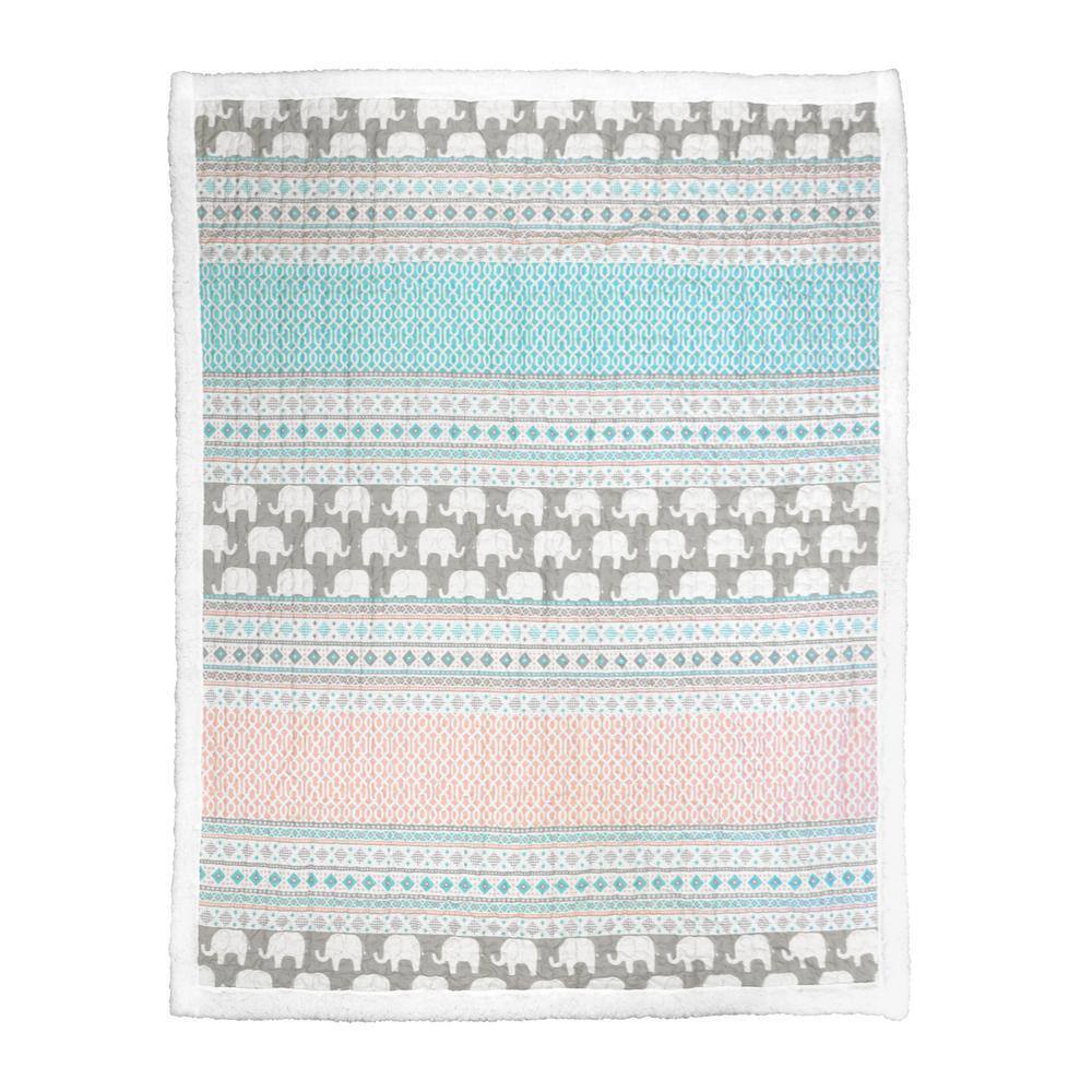 Elephant Turquoise/Pink Sherpa Stripe Throw