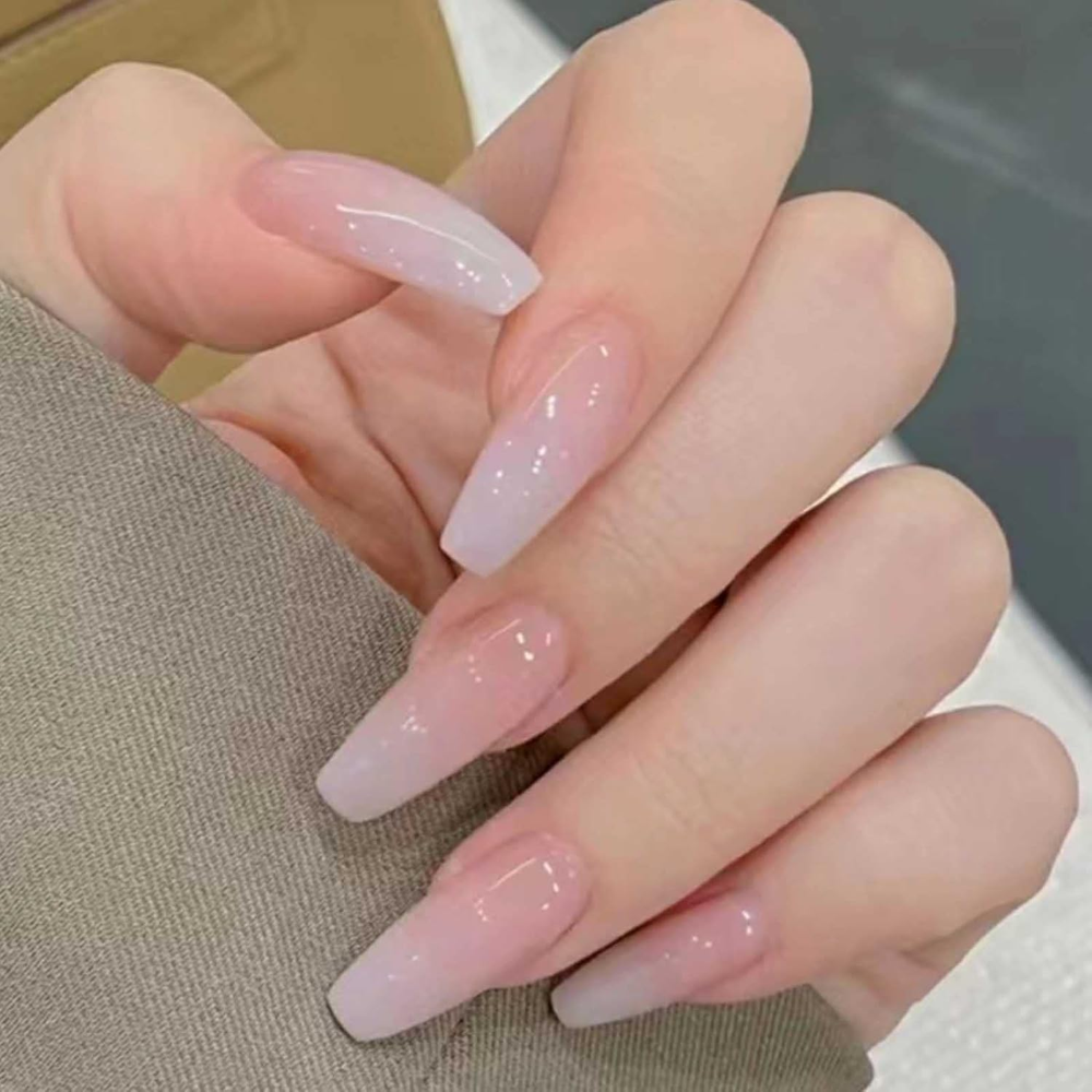Long Press on Nails Square French Fake Nails Full Cover Nude Acrylic False Nails