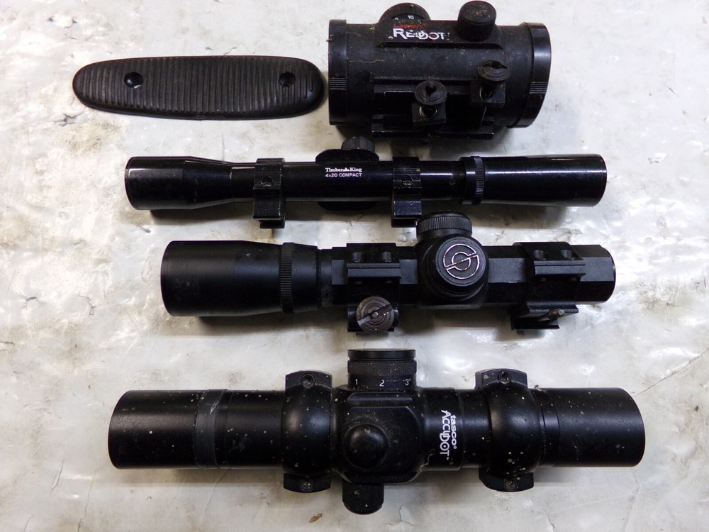 Estate Box Lot, 4 scopes + 1 butt pad-