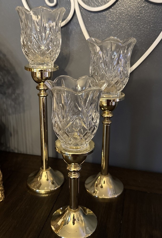 Godinger Vintage Brass and Crystal Votive Candle Holders