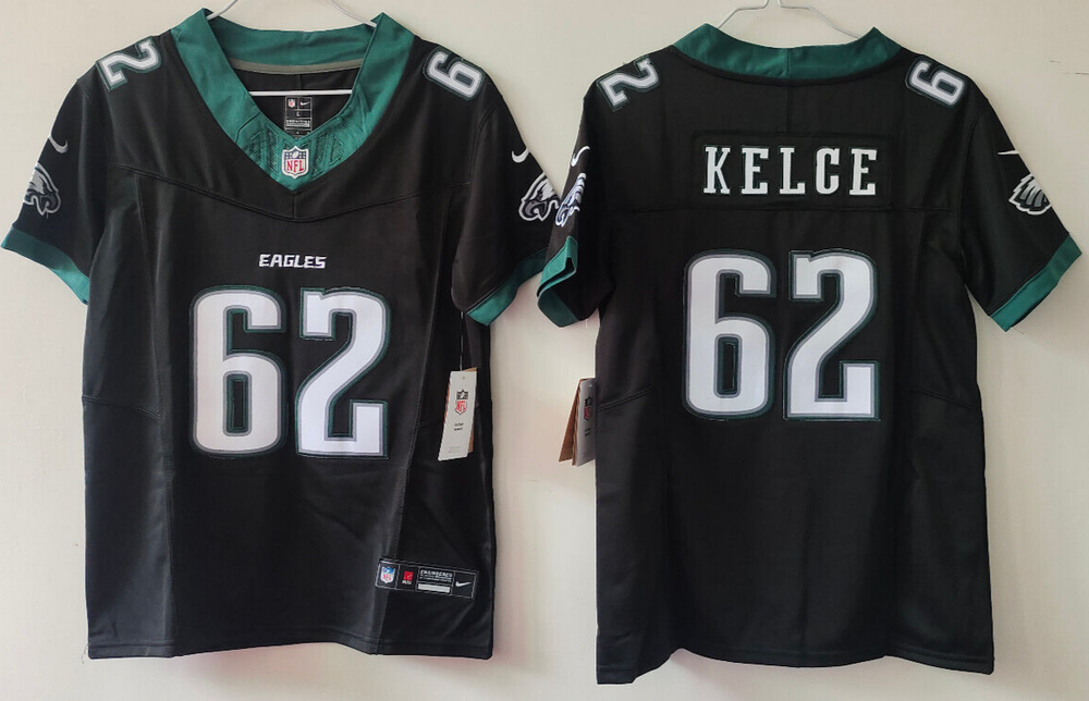 YOUTH Jason Kelce #62 Eagles FUSE Black Sewn Stitched Jersey.