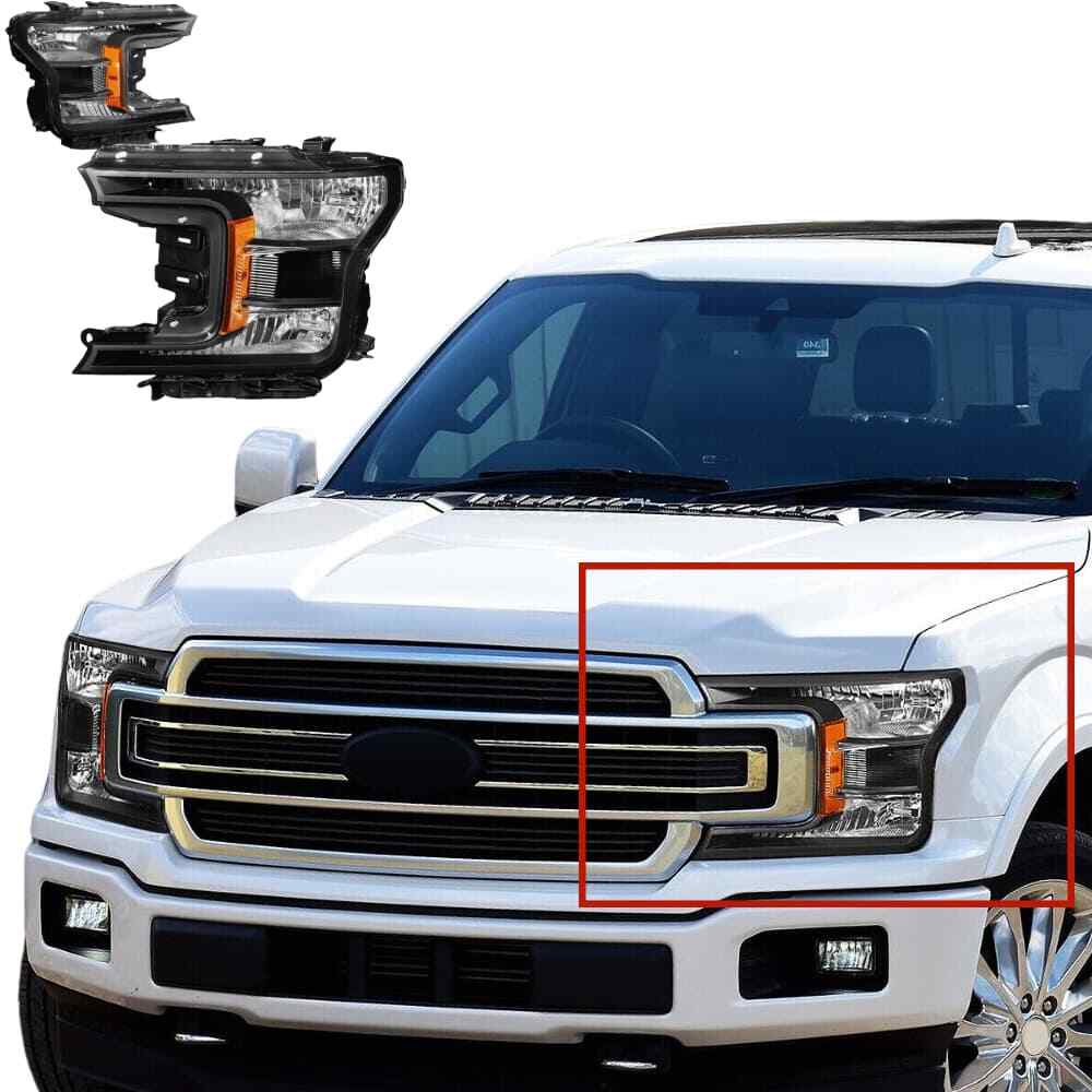 2018-2020 Ford F150 Black Amber OE Style Headlight Lamps Pair