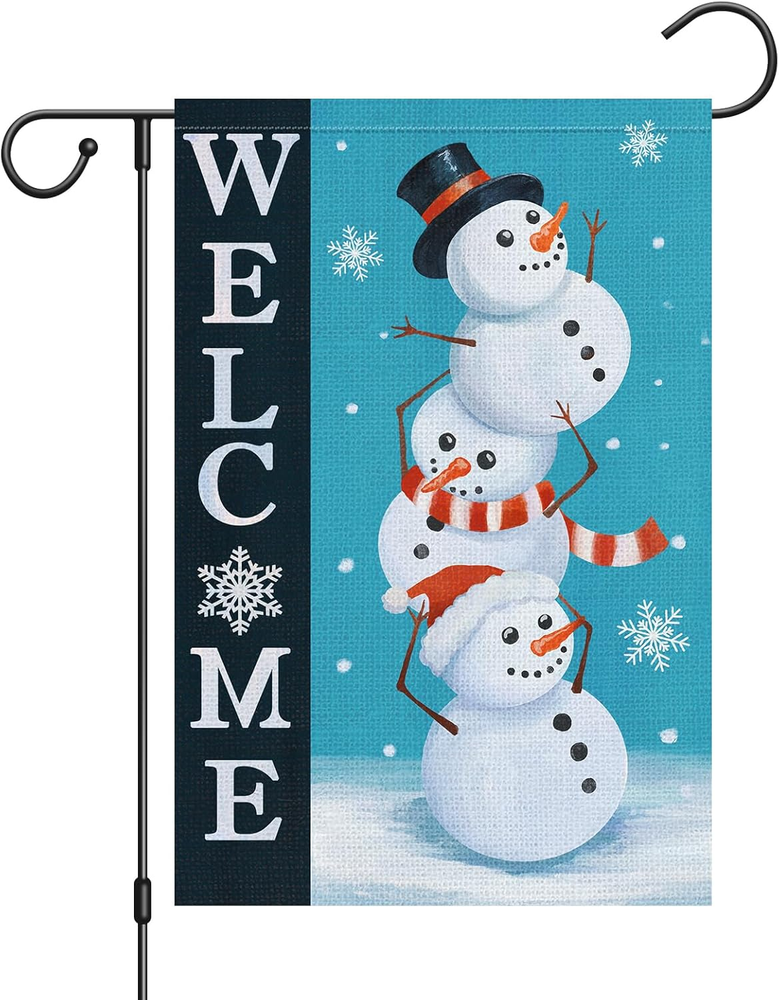 Welcome Winter Garden Flag 12X18 Double Sided, Burlap Small Snow Garden Yard Hou