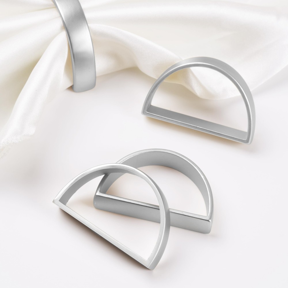 Silver Napkin Rings Set of 6, Semicircle Metal Sliver Napkin Holder Buckles, ...