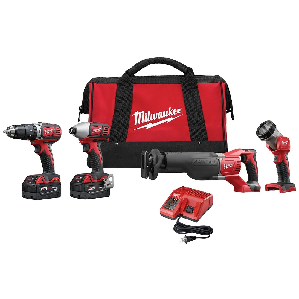 Milwaukee M18 18 Volt Li-Ion Cordless Power Tool Combo Set, 4-Tool Set, 2