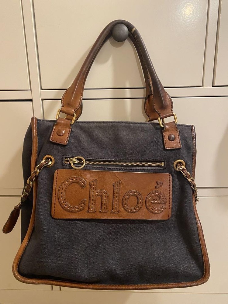 Chloe Vintage Navy Brown Denim Tote Limited Edition Rare VHTF