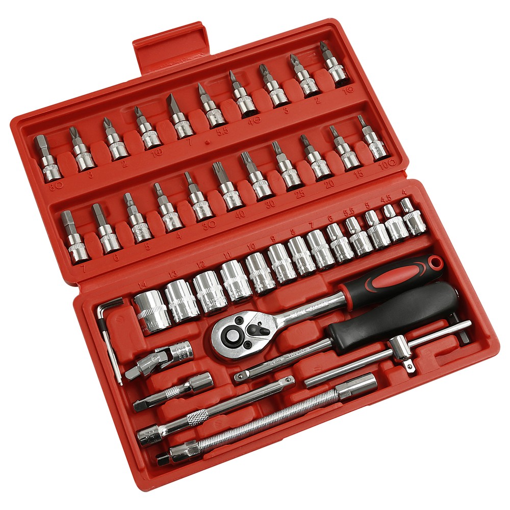 46PCS Socket Spanner Tool Set Kit Ratchet Wrench Combination AutoCar Repair Tool