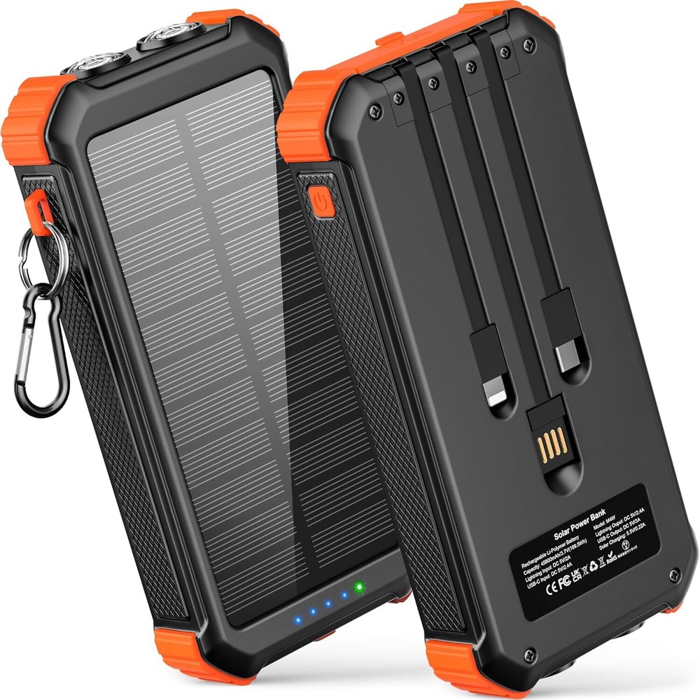 High-capacity 45800mAh solar charger with QC 3.0 fast charging and USB-C compatibility