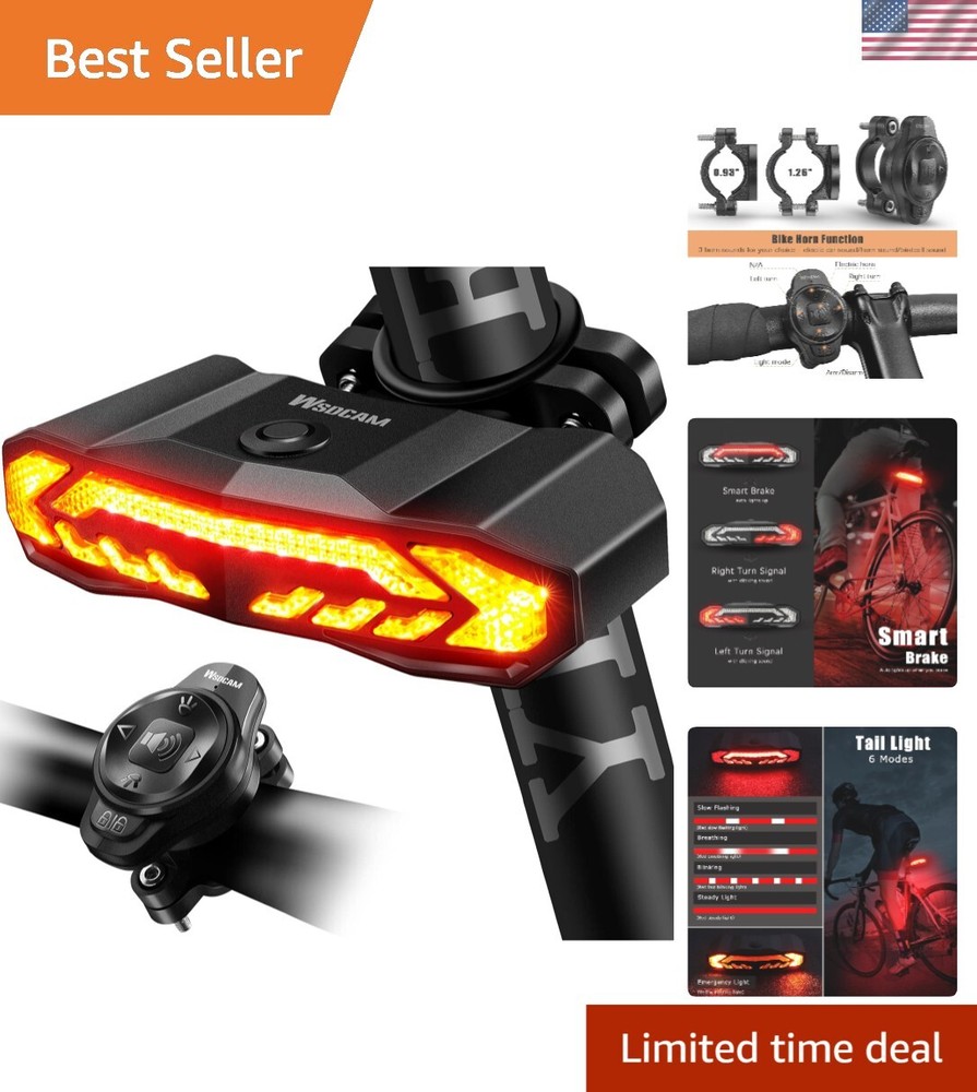 Smart Bike Tail Light with 5-in-1 Features: Alarm, Turn Signals & Brake Light