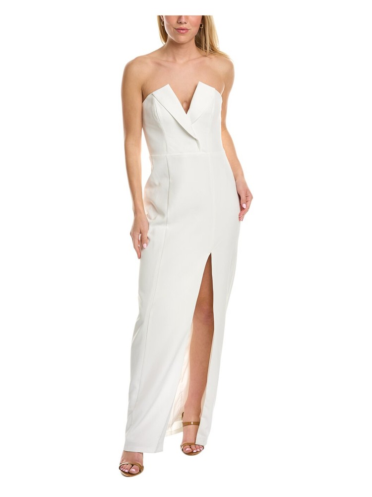 BETSY & ADAM Womens White Tuxedo Boning Lined Sleeveless Formal Dress 8