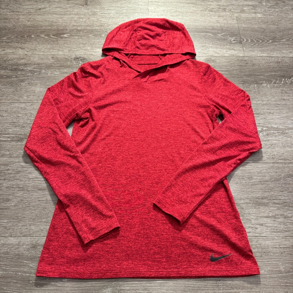 Nike Hoodie Womens Small Red Performance Pull Over Sweater Stretch Fitness Adult