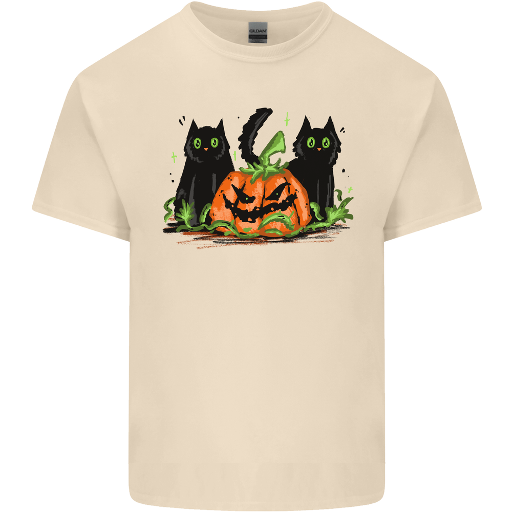 Halloween Cats With a Pumpkin Mens Cotton T-Shirt Tee Top