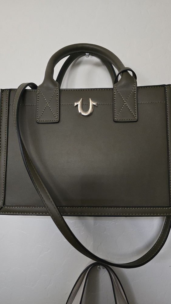 WOMEN TRUE RELIGION MINI LOGO TOTE BAG CROSSBODY PURSE OLIVE GREEN
