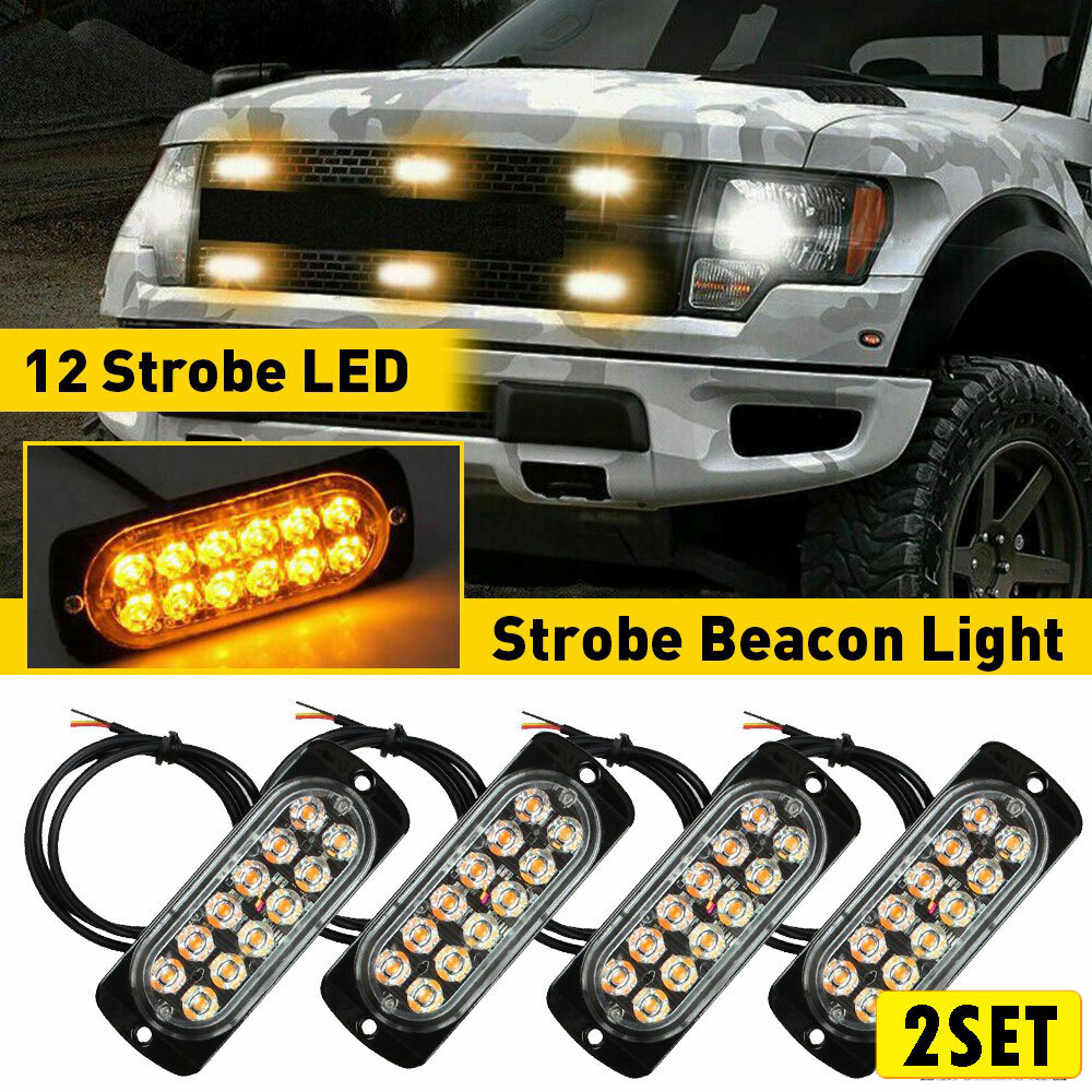 8x Amber 12LED Strobe Light Car Truck Beacon Flash Bright Hazard Foglights Boat