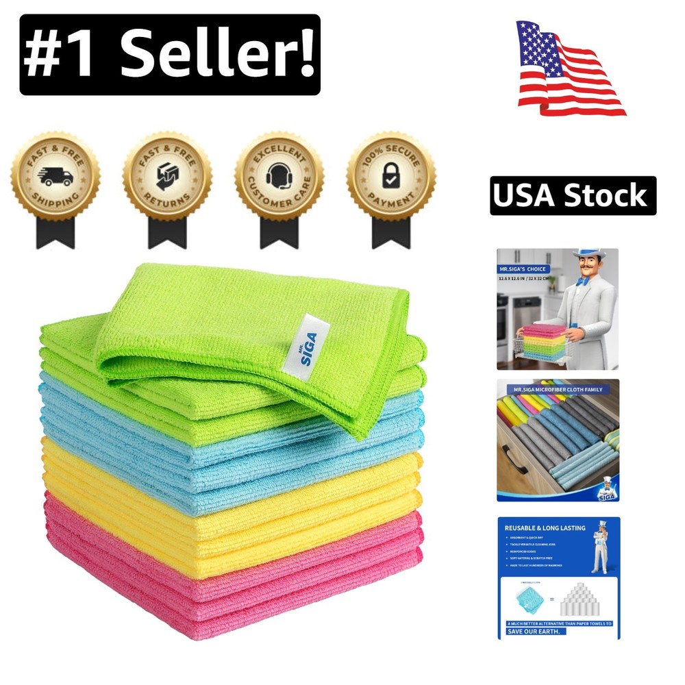 Ultra Soft 12-Pack Microfiber Cleaning Cloths 12.6x12.6 Lint-Free