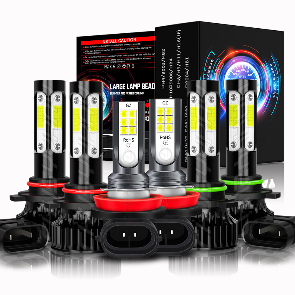 9005 9006 H11 LED Headlight Combo Hi Low Beam 6000K Super White Fog Light Bulbs