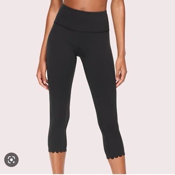 Kate Spade Black Scallop Hem Cropped Leggings for Women Small Workout Athletic