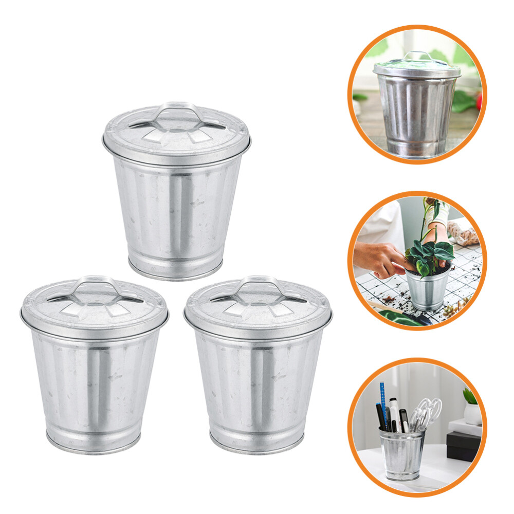 3 Pcs Desk Trash Can Iron Garbage Can Metal Pencil Pail Office Garbage Bucket