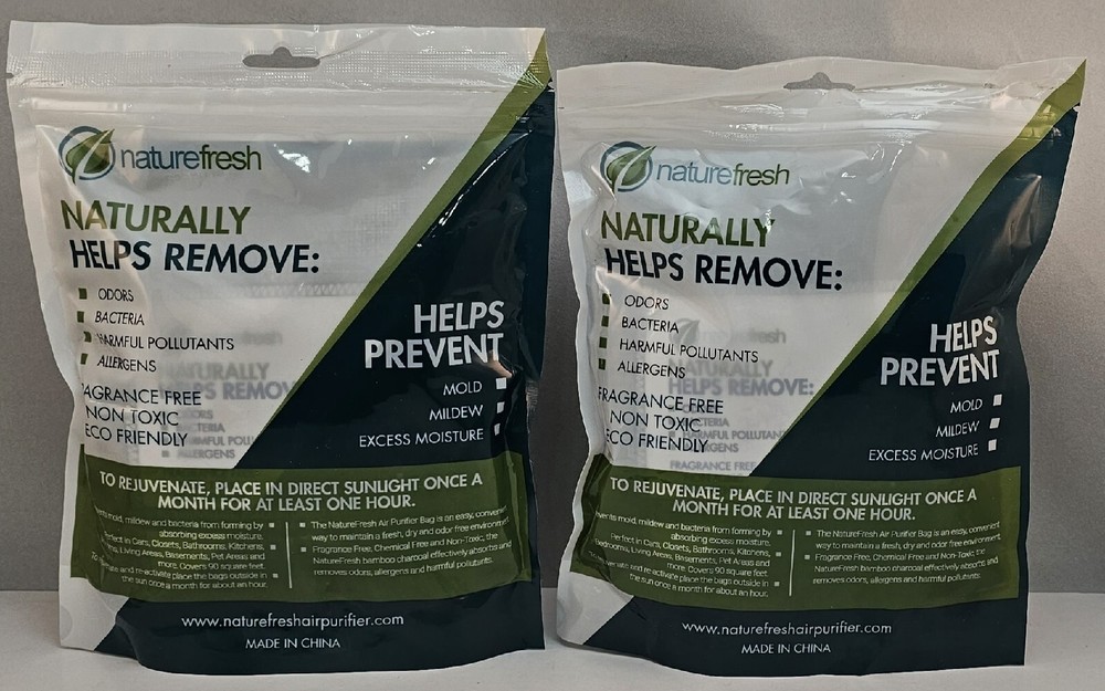 LOT of 2 -Nature Fresh Air Purifier Bags Bamboo Purifying Mold Odor Mildew