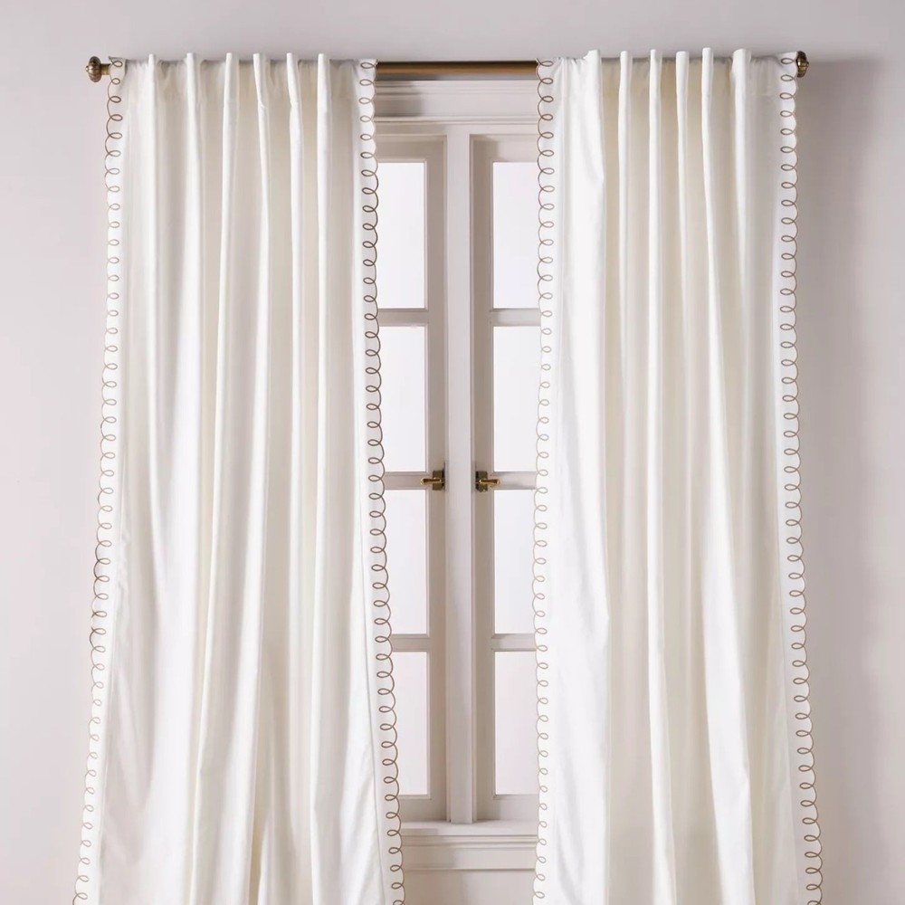 Anthropologie Maeve Embroidered Curtain Panel – Taupe Cotton 108x50 – NWT