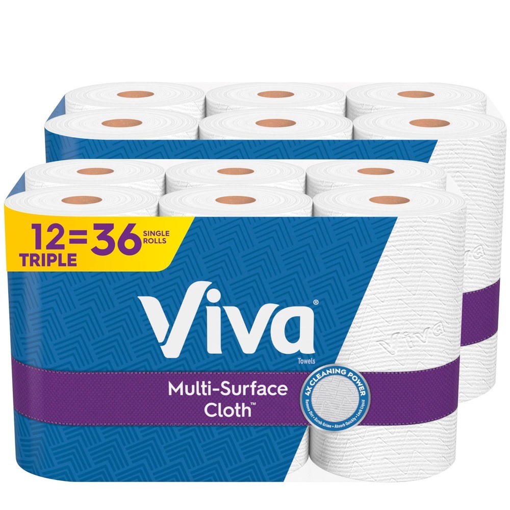 Viva Multi-Surface Cloth Paper Towels, 12 Triple Rolls, 165 Sheets per Roll (2 P