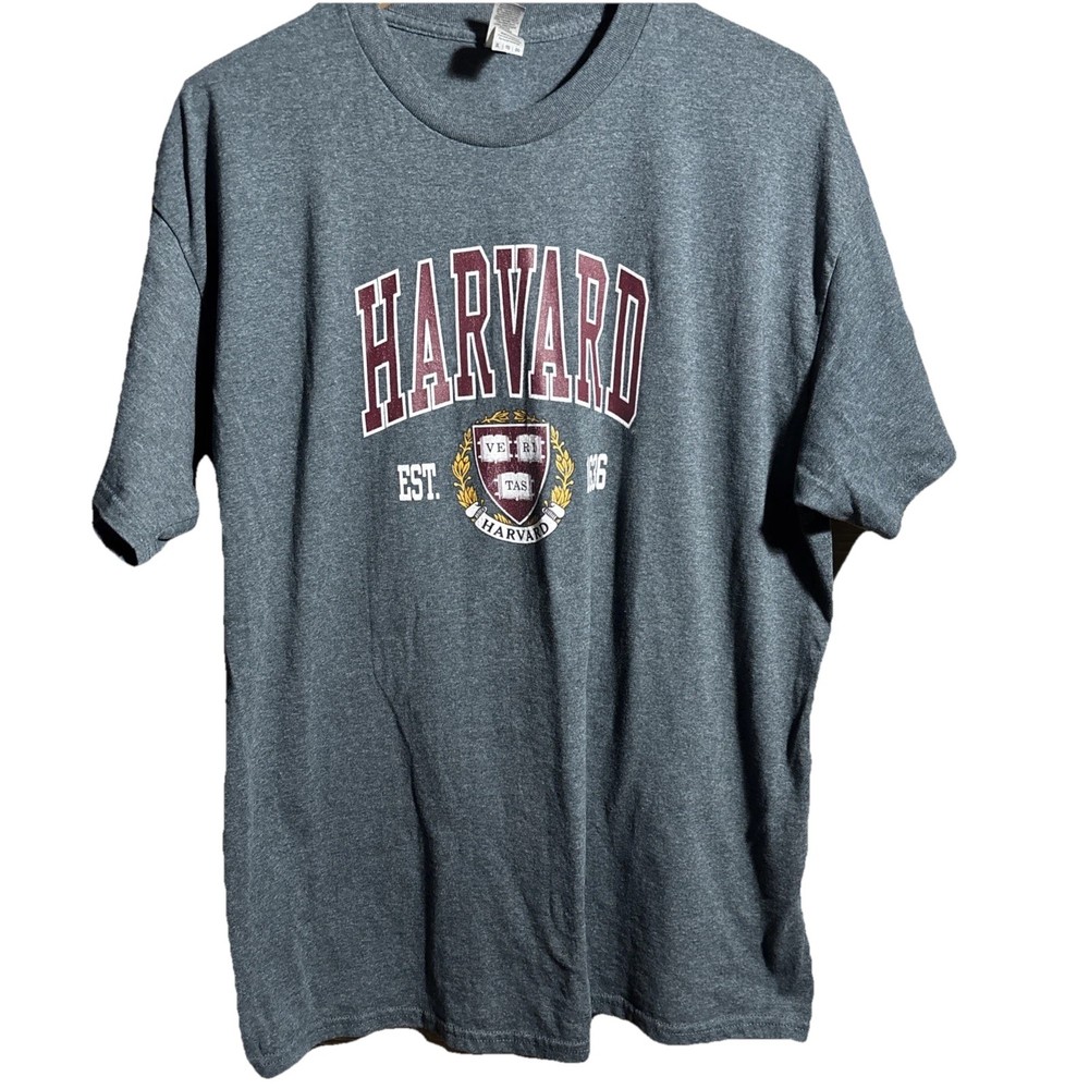 Vintage Harvard University T Shirt Adult XL Grey  Short Sleeve Gildan Dark Gray