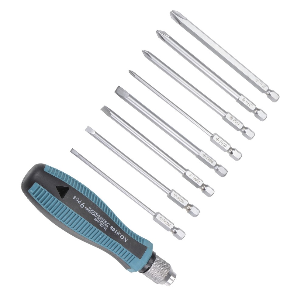 9-Piece Magnetic Phillips and Slotted Screwdriver Set PH0-PH3 SL3-SL6 with Handle
