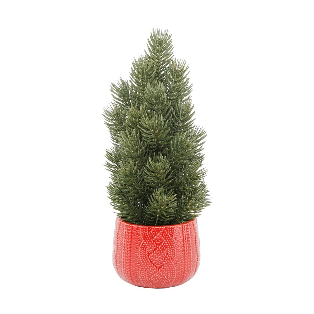 12in Red Sweater-Wrapped Ceramic Tabletop Christmas Tree