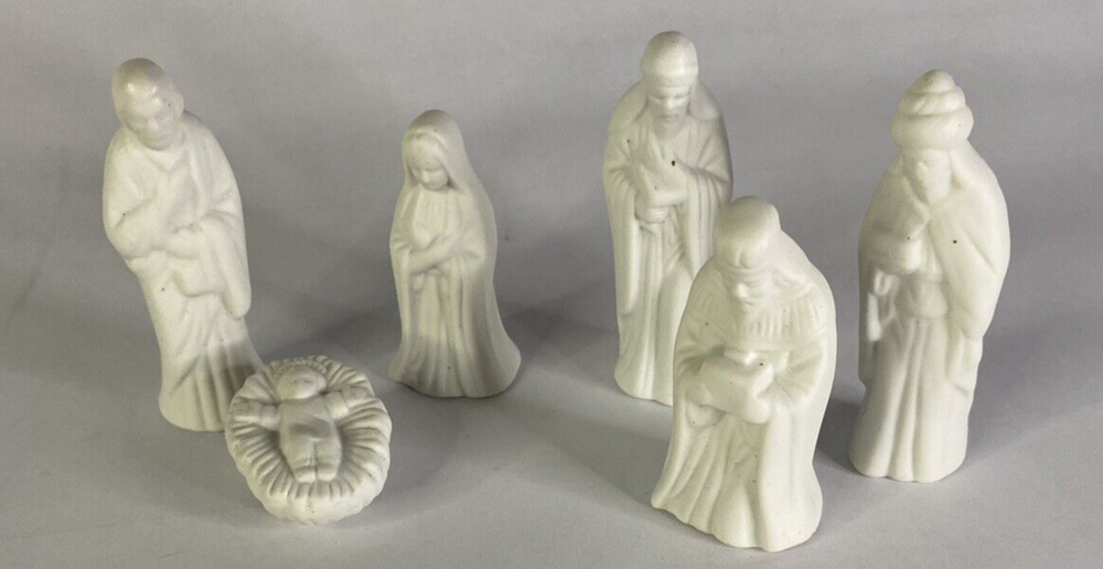 VTG Ceramic Bisque 6 Piece Nativity Set Ready to Paint Detailed Miniatures