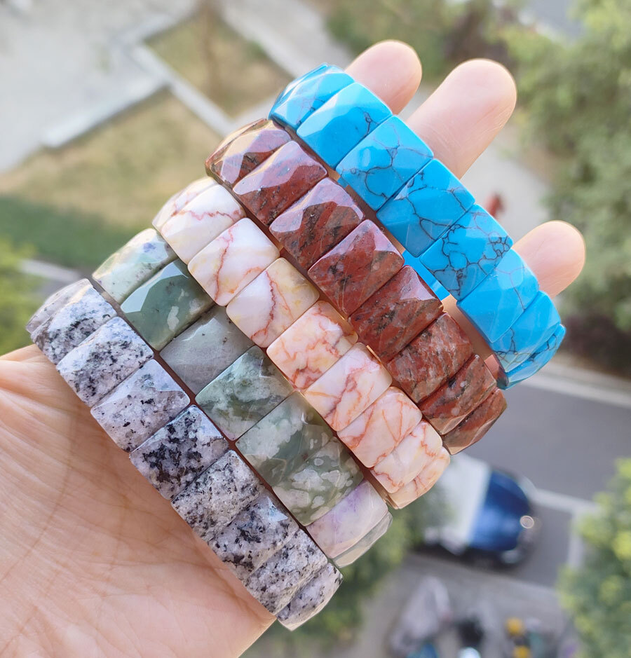 Brazalete facetado oblongo gemas variadas de jaspe oceánico 5 piezas amuleto mágico de curación de Reiki