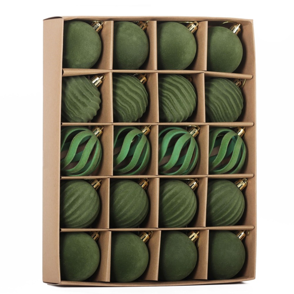 Velvet Flocked Christmas Tree Ornaments 20PCS 2.36 Inch Red Decorative Balls