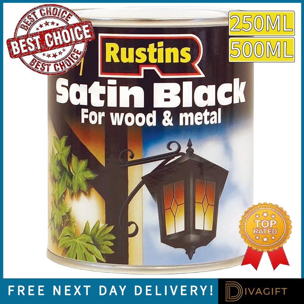RUSTINS QUICK DRY SATIN BLACK PAINT FOR WOOD & METAL 250ML 500ML NEW