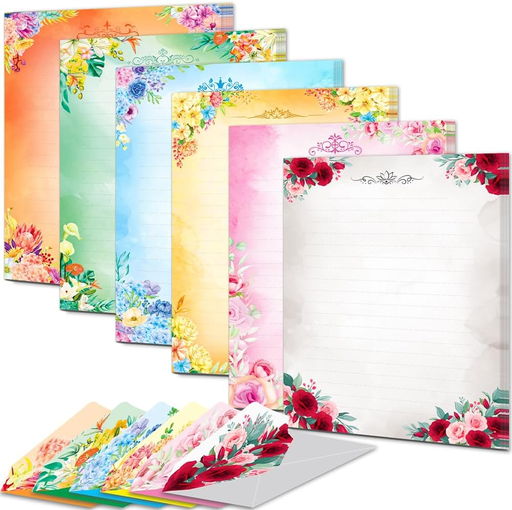 60 Pieces Cute Stationary Writing Paper and Envelope Set (2 Sides Colored, 1 Sid