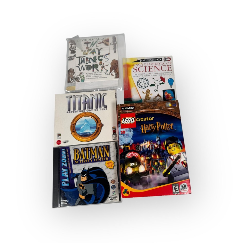 Lot of 6 PC Windows 95 Kids & Family Games Batman, Titanic, Lego Creator & More