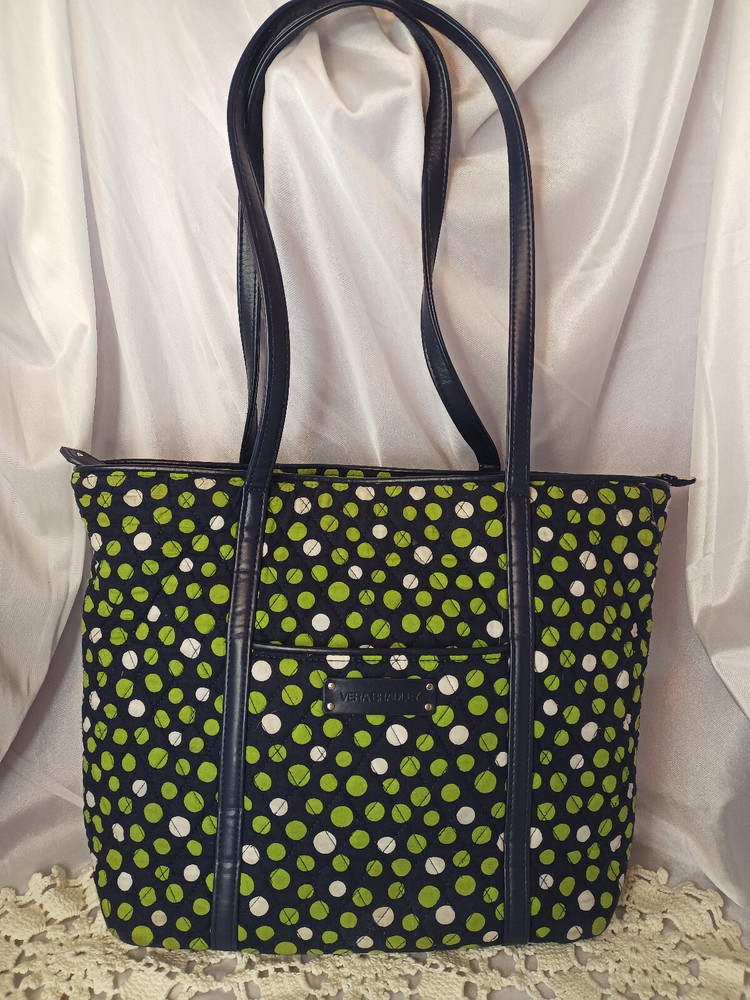 Vera Bradley Lucky Dots Green White 12x11x5 Shoulder Tote Bag