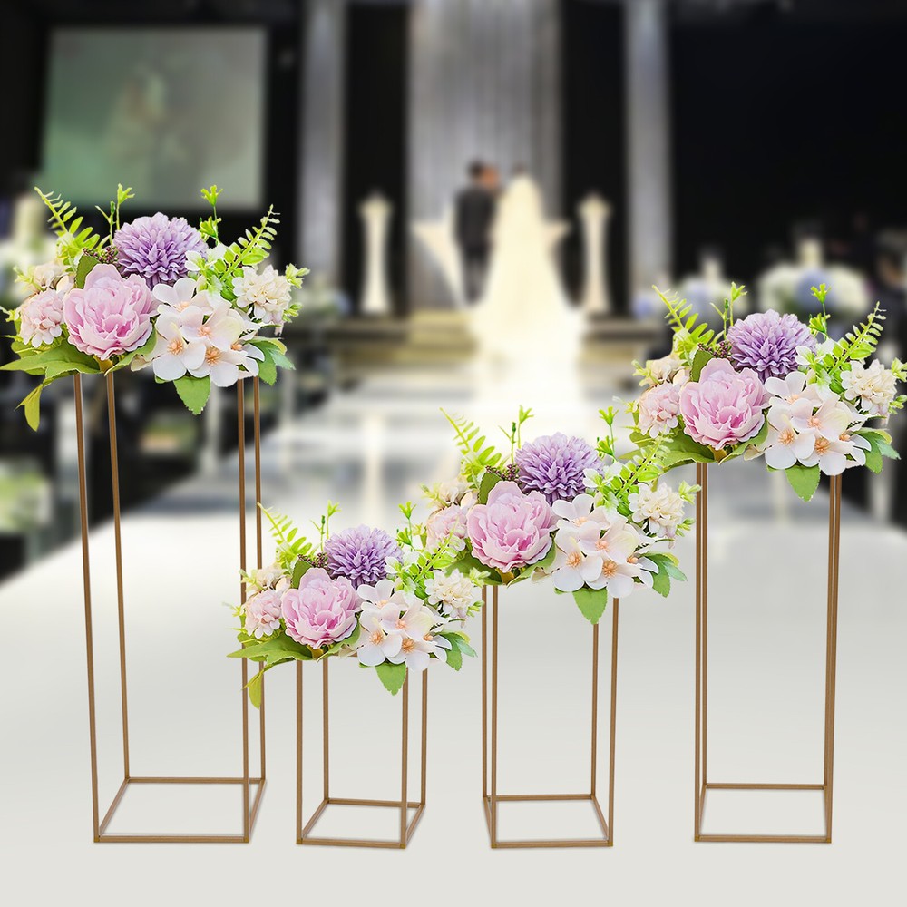 4PCS Gold Metal Rectangular Flower Stands Centerpiece Holder Rack Party/Wedding