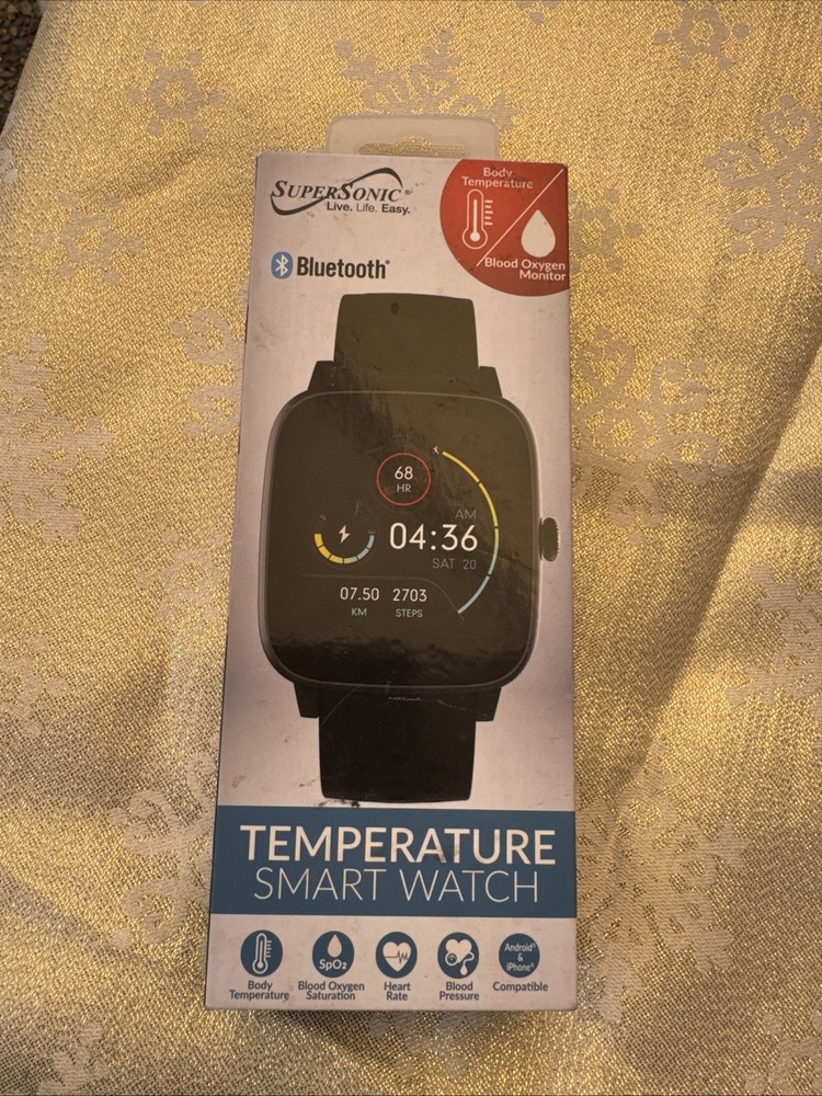 SuperSonic SC-175SWT Waterproof Bluetooth Smartwatch with Heart Rate & Temperature Tracking  