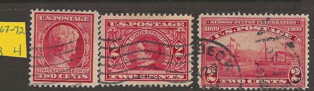 US Scott #367, 370, 372 USED F/VF Set of perf 1909 Commemoratives! 4