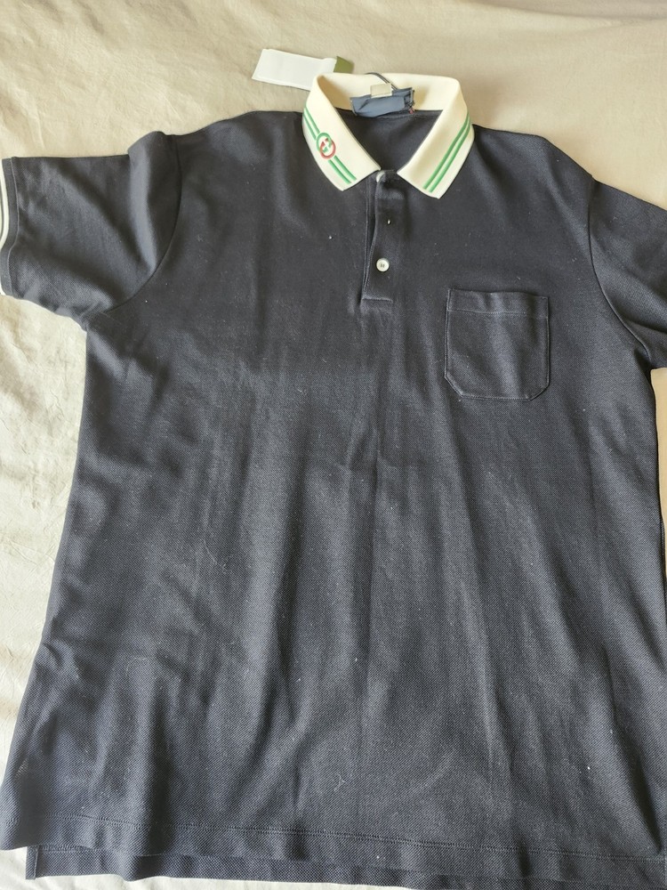 Gucci Men's Black Beige Collar Logo Polo Shirt Size XXXL