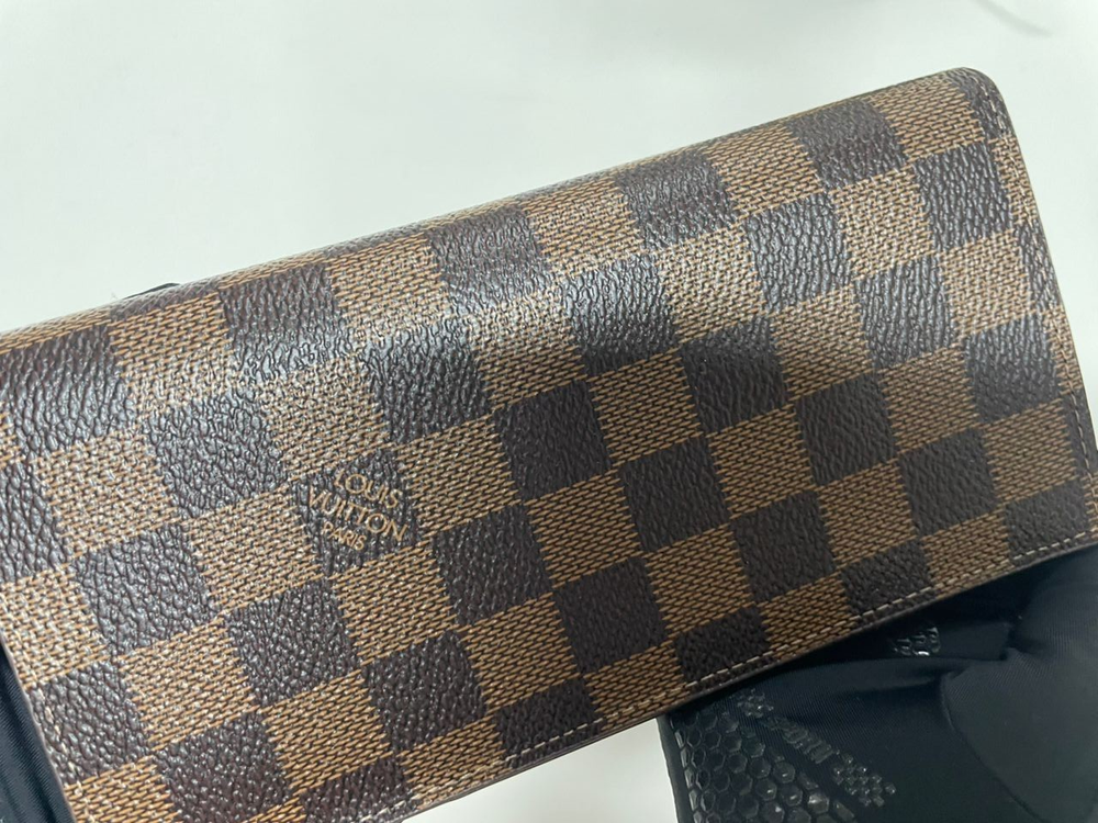 LOUIS VUITTON Damier Ebene Portefeuille Brazza Long Wallet Authentic