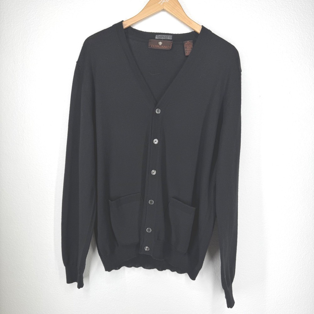 Vtg Toscano Mens Merino Wool V Neck Cardigan Sweater Size M Button Lightweight